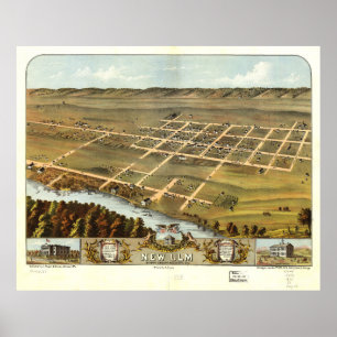 Fågel öga beskådar av nya Ulm, Minnesota (1870) Poster