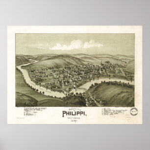 Fågel öga beskådar av Philippi, West Virginia Poster