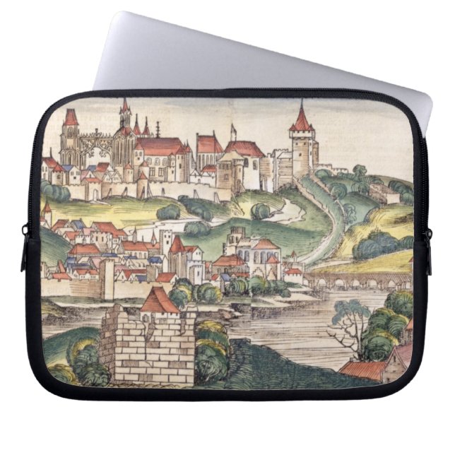 Fågel öga beskådar av Prague från Nuremberg Chron Laptop Fodral (Framsidan)