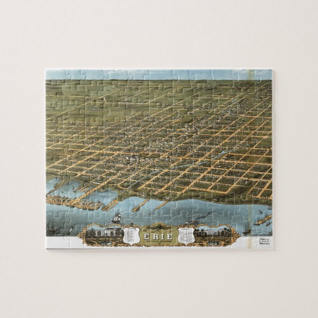 Fågel öga beskådar staden av Erie Pennsylvania Pussel (Horisontell)