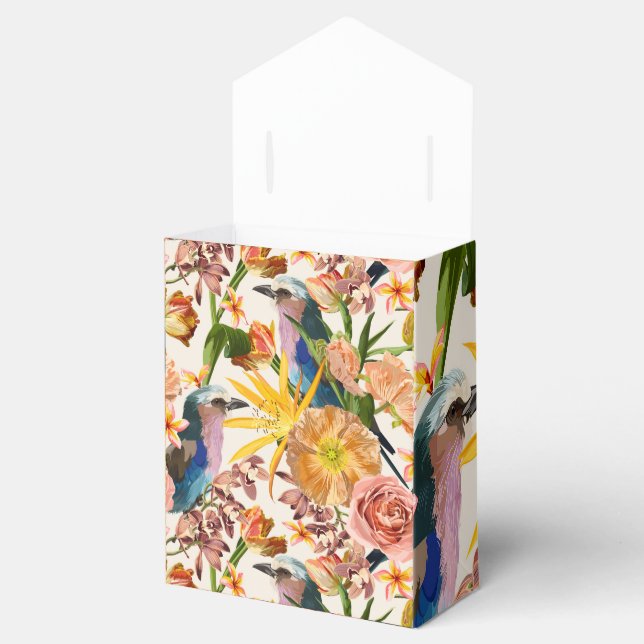 Fågel, orange vår blommor, tropiska illustrationer presentaskar (Öppnad)