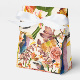 Fågel, orange vår blommor, tropiska illustrationer presentaskar