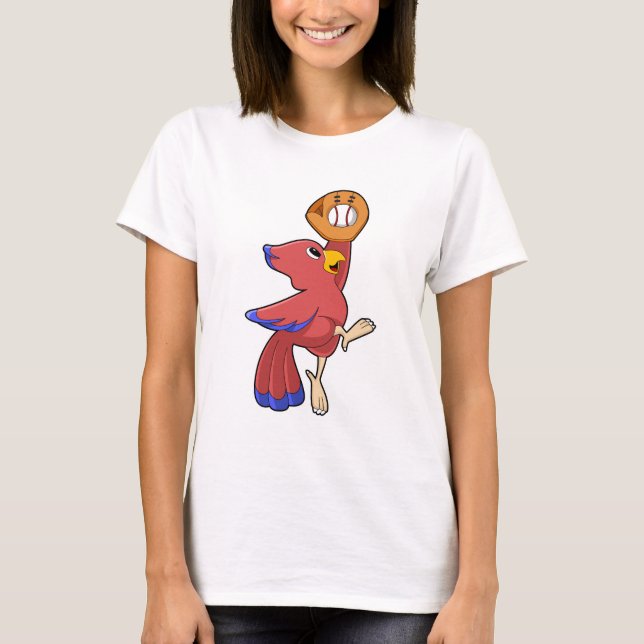 Fågel på baseboll med basebollhandske t shirt (Framsida)