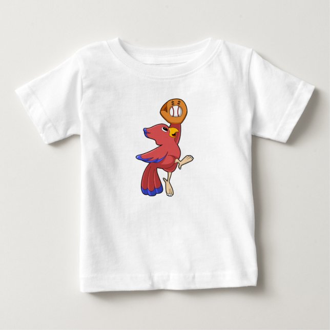 Fågel på Baseboll med Basebollhandske T Shirt (Framsida)