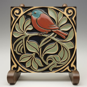 Fågel på blommor Art Deco Nouveau Falsk relief Kakelplatta