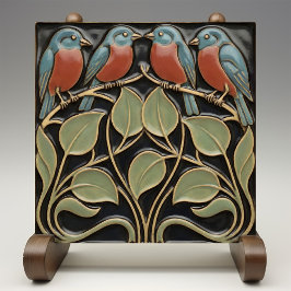Fågel på blommor Art Deco Nouveau väggdekor Kakelplatta