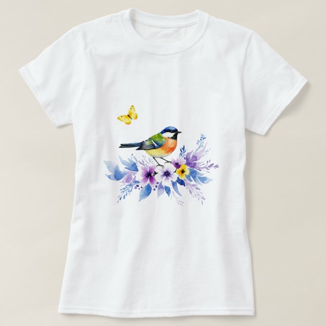 Fågel på blommor t shirt (Design framsida)