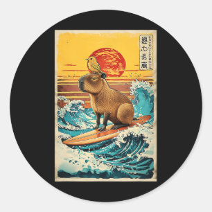 Fågel På Capyra Surfing Greatwave Anime Kawaii Jap Runt Klistermärke