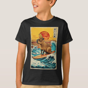 Fågel På Capyra Surfing Greatwave Anime Kawaii Jap T Shirt