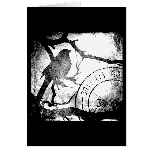 Fågel på en monokrom Gren Hälsningskort (Framsidan)
