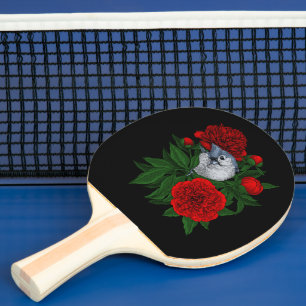 Fågel på en röd bukett pingisracket