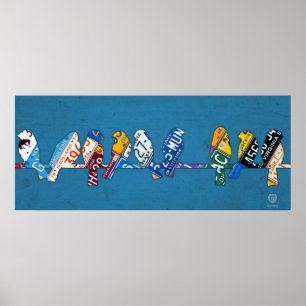 Fågel på en trådbunden licensplatta poster