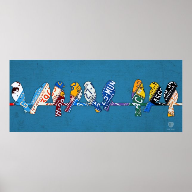 Fågel på en trådbunden licensplatta poster (Framsidan)