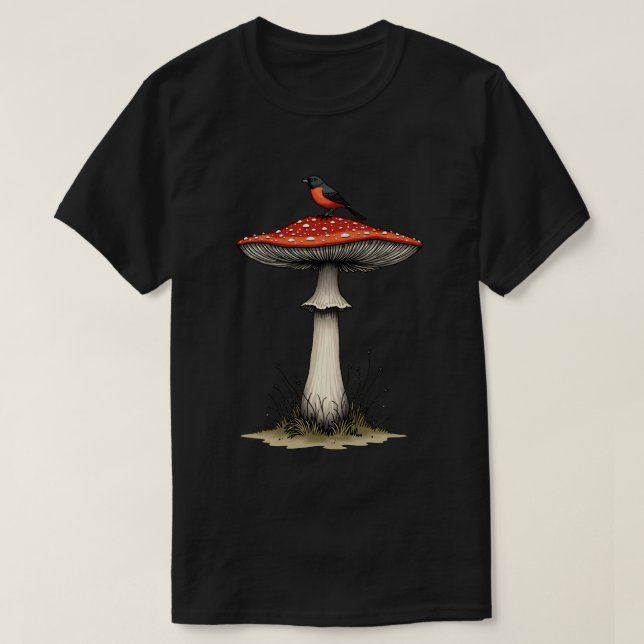 Fågel på giftsvamp t shirt (Design framsida)