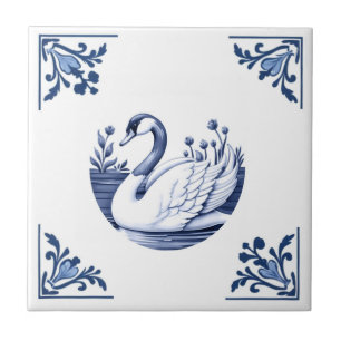 Fågel på Goose Delft Blue och White Blommigt Corne Kakelplatta