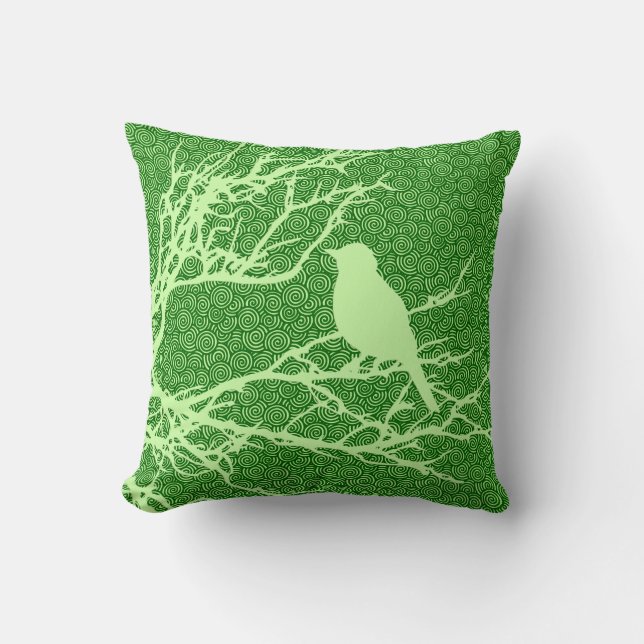 Fågel på Gren, Light Jade Grönt Kudde (Framsida)