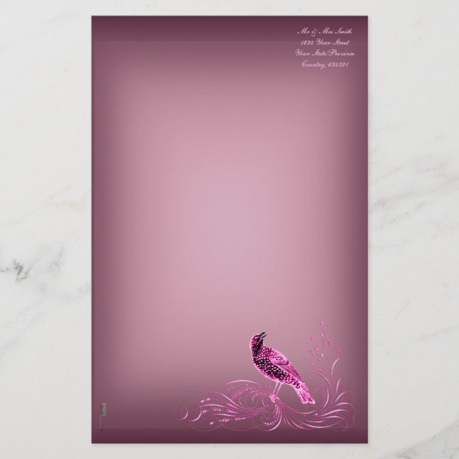 Fågel på Rulla (Rosa) Brevpapper (Framsida)