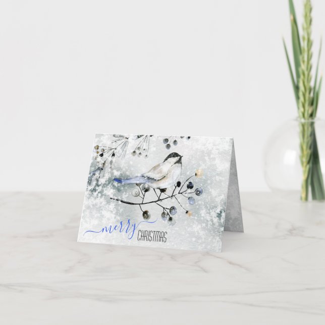 Fågel på Snöj Gren med Berries God jul Helgkort (Framsida)
