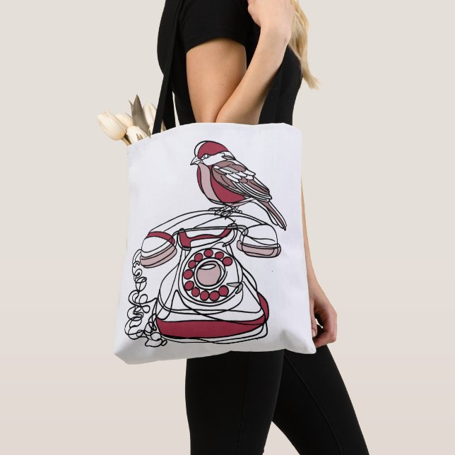 Fågel på telefon Totebag Tygkasse (Närbild)