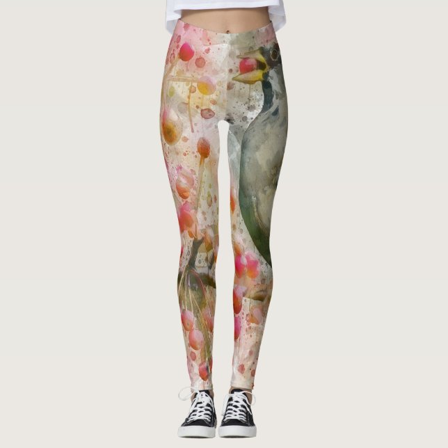 Fågel som äter bär, damlegginings leggings (Framsida)