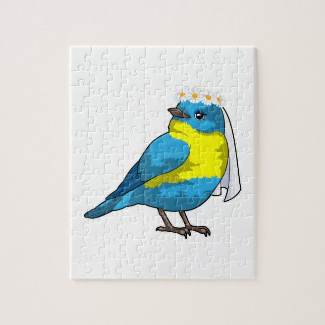 Fågel som brud med blomkrans pussel (Vertikal)