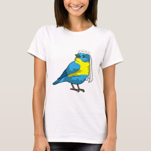 Fågel som brud med blomsterkrans t shirt (Framsida)