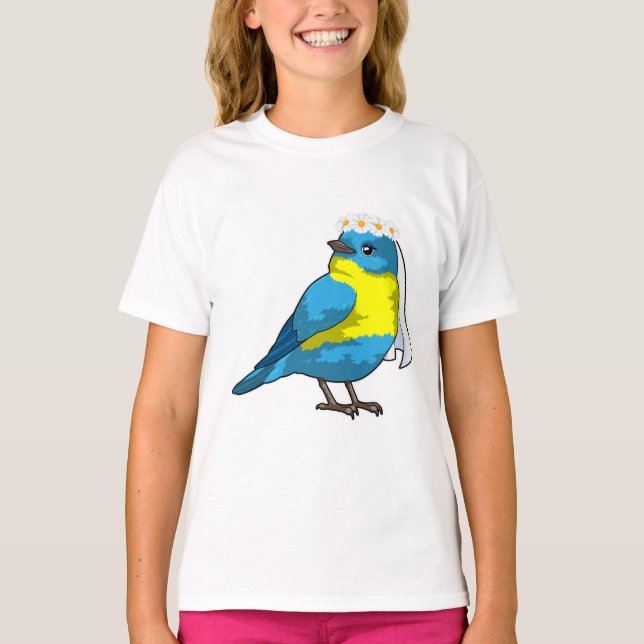 Fågel som brud med blomsterkrans t shirt (Framsida)