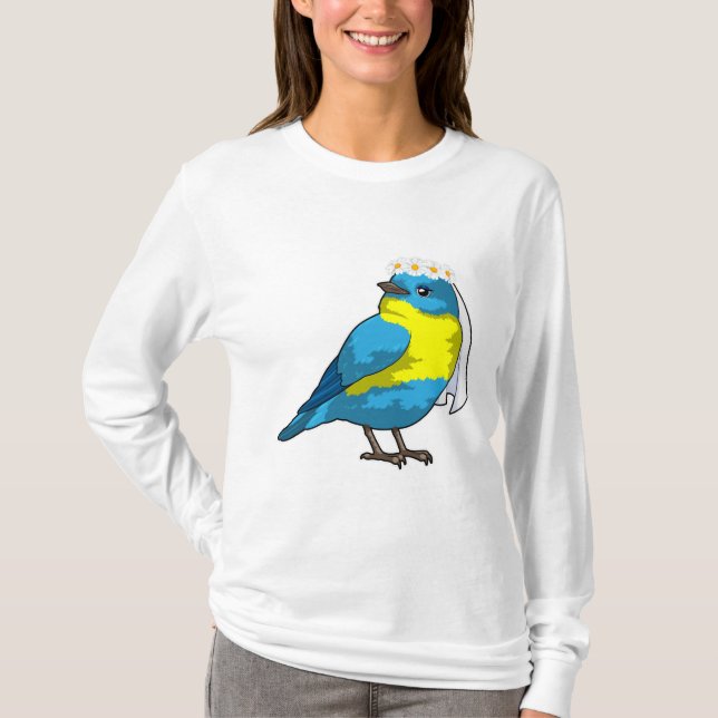 Fågel som brud med blomsterkrans t shirt (Framsida)