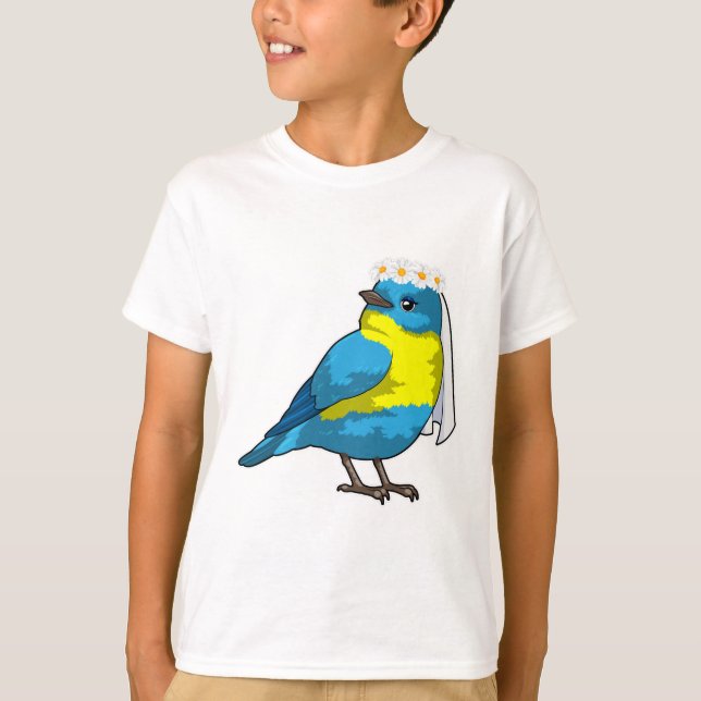 Fågel som brud med blomsterkrans t shirt (Framsida)