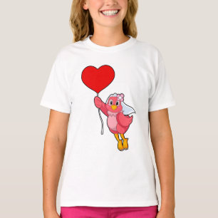 Fågel som brud med slöja och hjärtballong t shirt