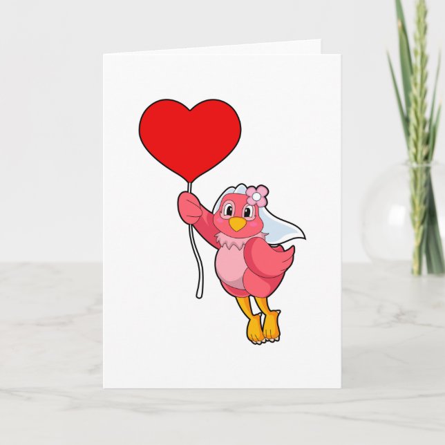 Fågel som brud med Veil & Heart Balloon Kort (Framsida)