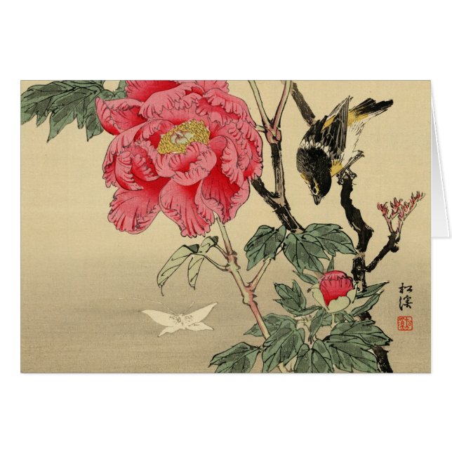 Fågel som håller ögonen på en fjäril hälsningskort (Framsidan Horizontal)