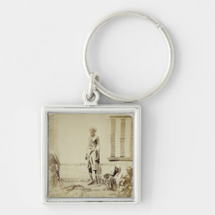 Fågel-Stoppare låg kast Hindus i Delhi, 19th cen Fyrkantig Silverfärgad Nyckelring