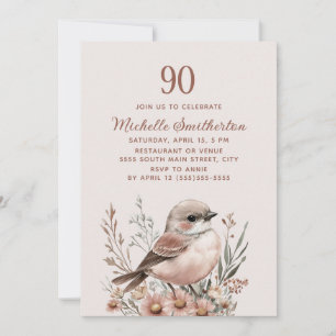 Fågel Terrakotta Rosa 90-årsdag Inbjudningar