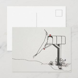 Fågel väntar på post vid brevlådan vykort