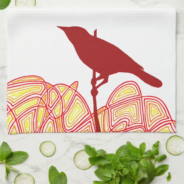 Fågel vid Gren Kökshandduk (Vikta)