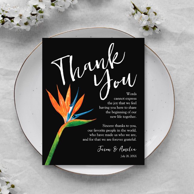 Fågel vid Paradise Blommigt Bröllop Plate Tack Flygblad (Bird of paradise floral wedding plate light-weight paper thank you cards)
