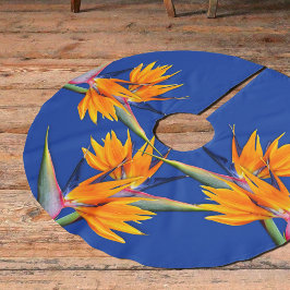 Fågel vid Paradise Flowers Navy Blue Träd Skirt Julgransmatta Borstad Polyester
