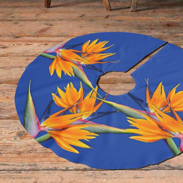Fågel vid Paradise Flowers Navy Blue Träd Skirt Julgransmatta Borstad Polyester (Skapare uppladdad)
