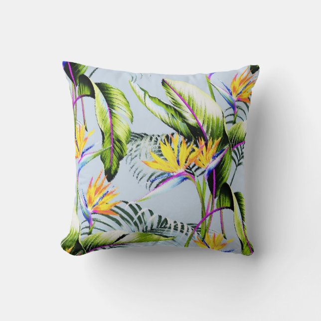 Fågel vid Paradise Handflatan Löv Tropical Accent Kudde (Framsida)