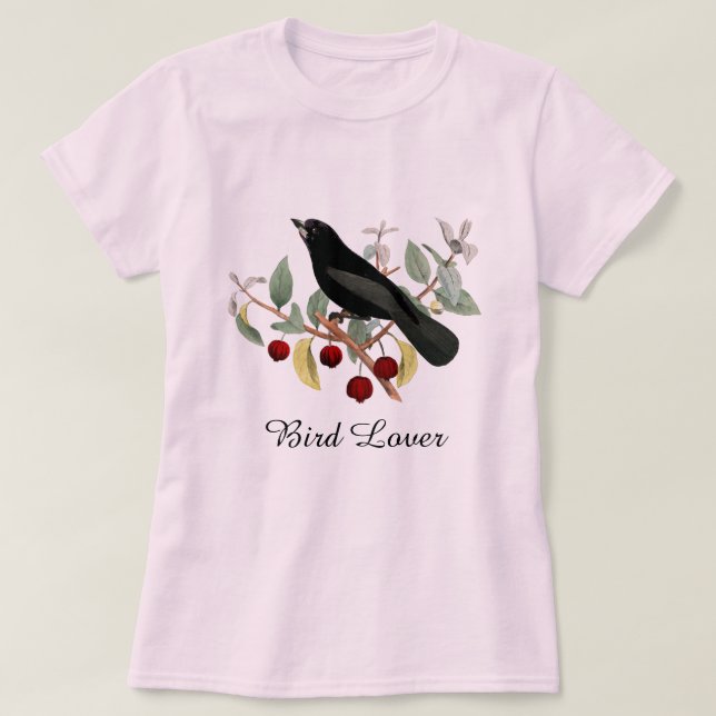 Fågelälskare Koltrast Rosa T Shirt (Design framsida)