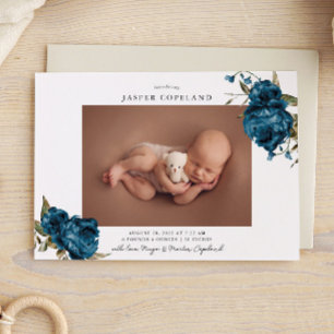 Fågelannonsering om Blommigt Boy Baby Photo Birth Meddelande