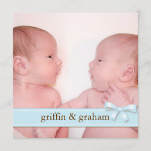Fågelannonsering om Blue Bow Twin Boys Baby Meddelande