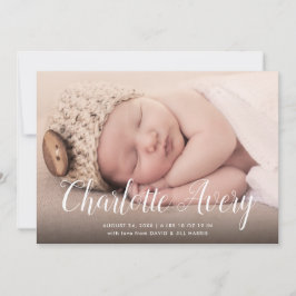 Fågelannonsering om Calligraphy Namn Photo Birth Inbjudningar