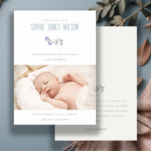Fågelannonsering om Cute Blue Blommigt Photo Boys Tack Kort