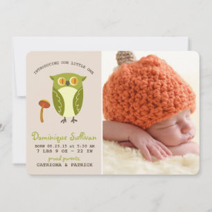 Fågelannonsering om Cute Grönt Photo Birth Meddelande