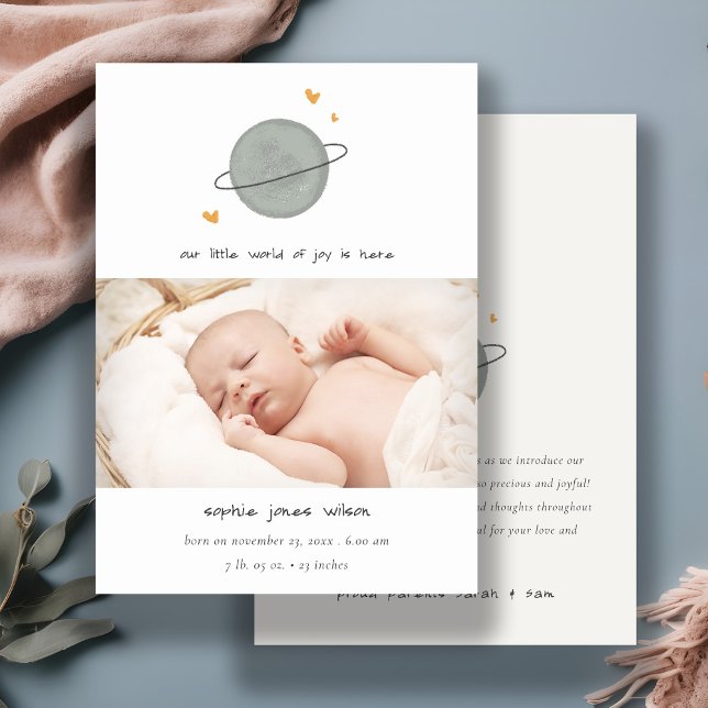 Fågelannonsering om Cute Space World Heart Photo B Tack Kort (Skapare uppladdad)