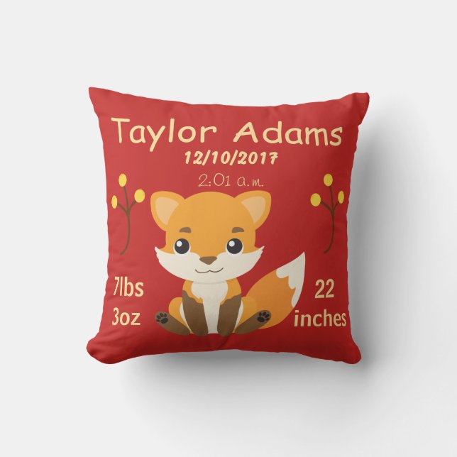 Fågelannonsering om Cute Woodland Fox Baby Kudde (Framsida)