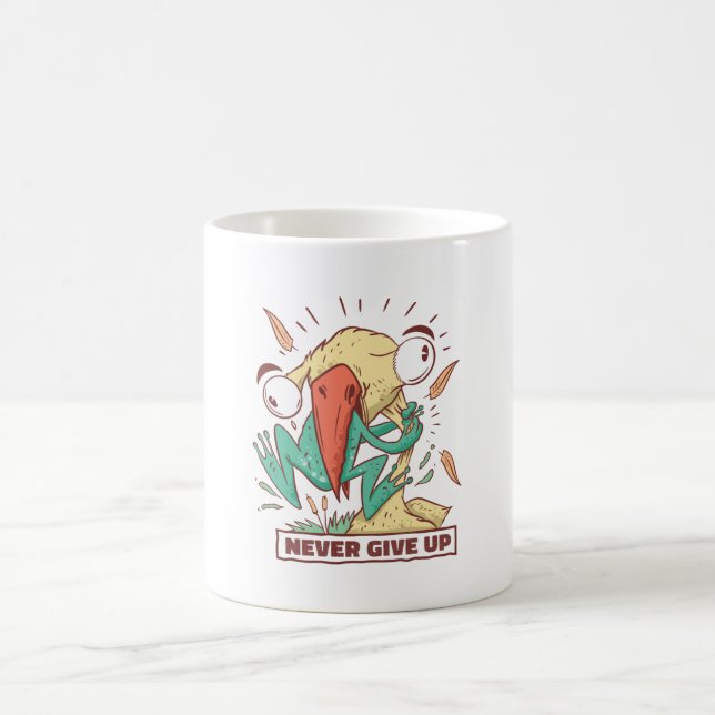 Fågelätande groda Aldrig ge uppe Kaffemugg (Center)