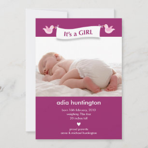 Fågelbanner Baby Foto Födelseannons Meddelande